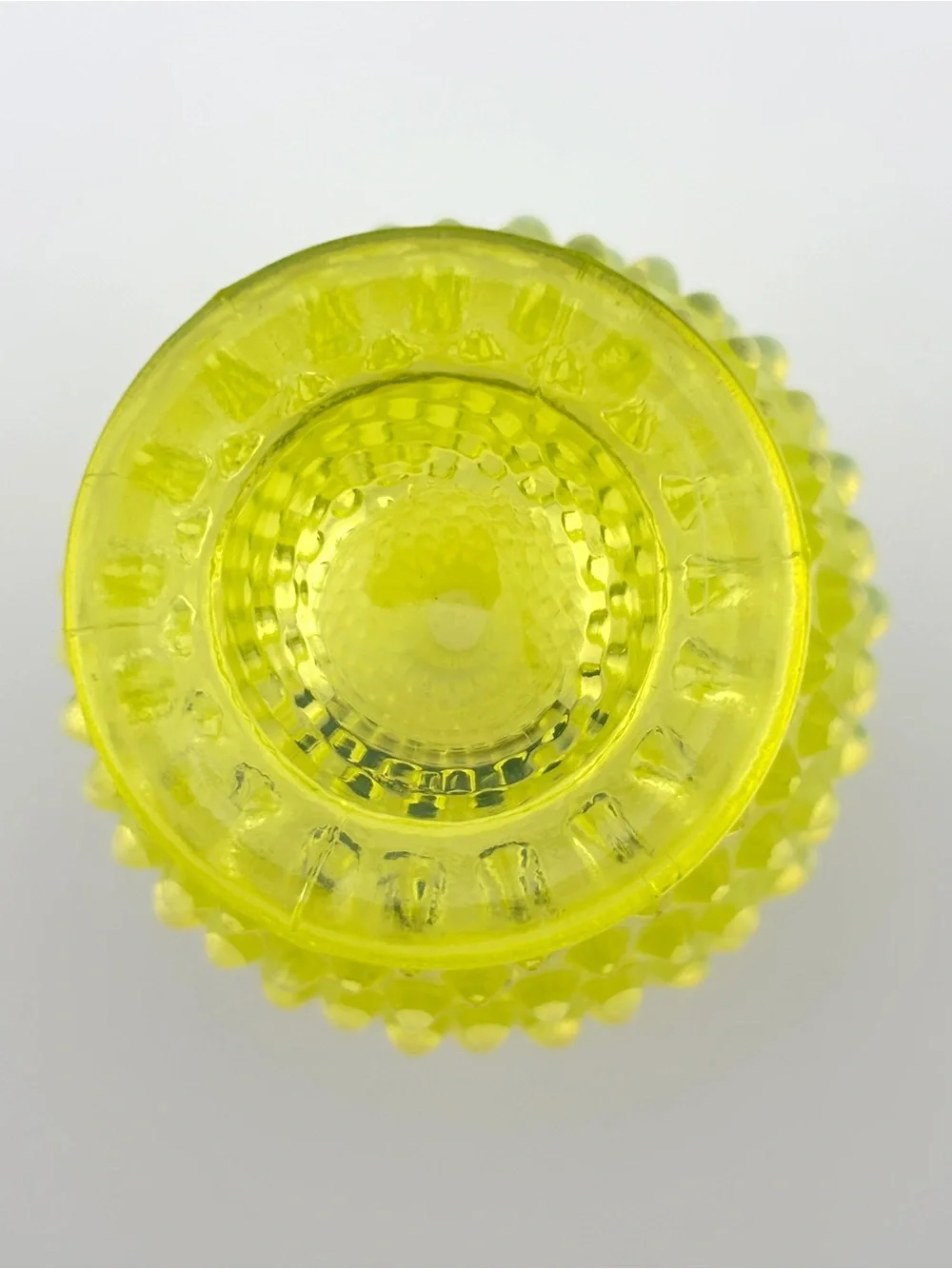 Vintage Fenton Topaz Opalescent Hobnail Vaseline Glass Bud Vase